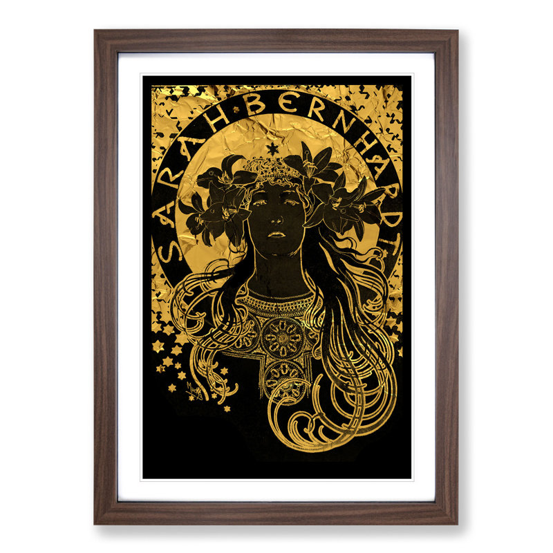 Sarah Bernhardt in Gold - Picture Frame Graphic Art, 65cm H x 48cm W x 2cm D, Walnut