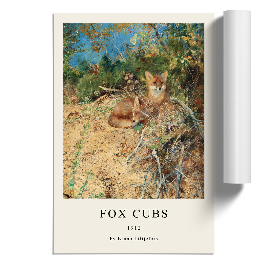 Fox Cubs Print by Bruno Liljefors - Frameless Print