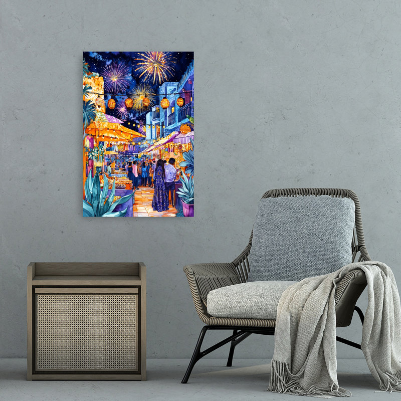 Mexican Life Mexican Festival 2 Colorful Vibrant Abstract City Architecture Wall Art Print 1 Piece Wrapped Canvas Wall Art