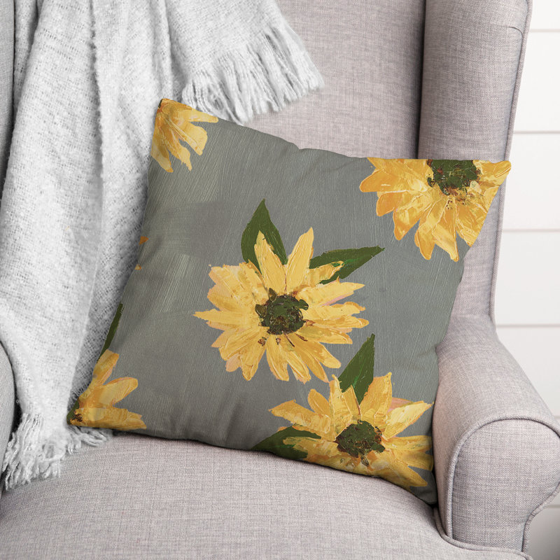 Housse de coussin d'extérieur carré 9 pièces Painted Sunflower, gris, 16 po x 16 po