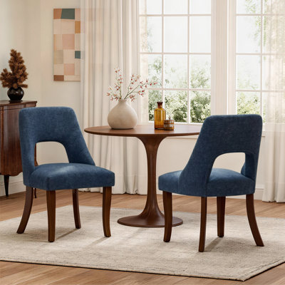 Modern Dining Chairs Set Of 2, Navy Chenille Wood Legs For Small Kitchen