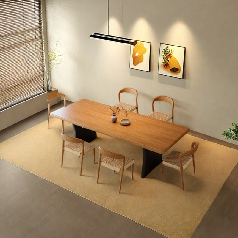 Solid wood ash simple dining table set, 29.53" H x 70.87" L x 31.5" W, 7, Black