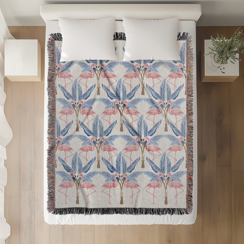 Jeté en mélange de coton Fargo Flamingo, Rose / Bleu / Blanc cassé, L 60 po x l 50 po