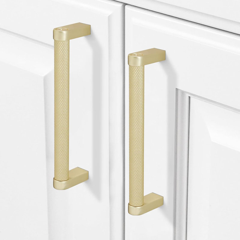 Paquet de 10 poignées d'armoire en or brossé avec conception moletée - Poignées de tiroir de 5 pouces pour armoires de cuisine, commodes et meubles - Quincaillerie durable avec vis incluses