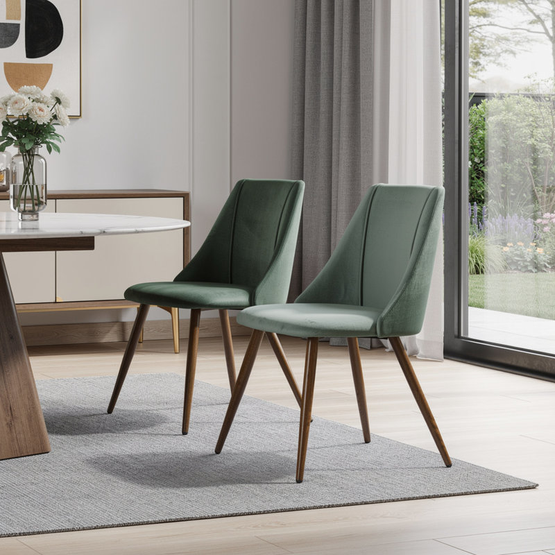 Ensemble de deux chaises d'appoint en velours vert et brun et acier