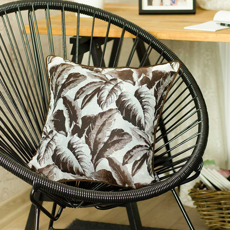 Brown and White Jacquard Tropical Leaf Throw Pillow Cover