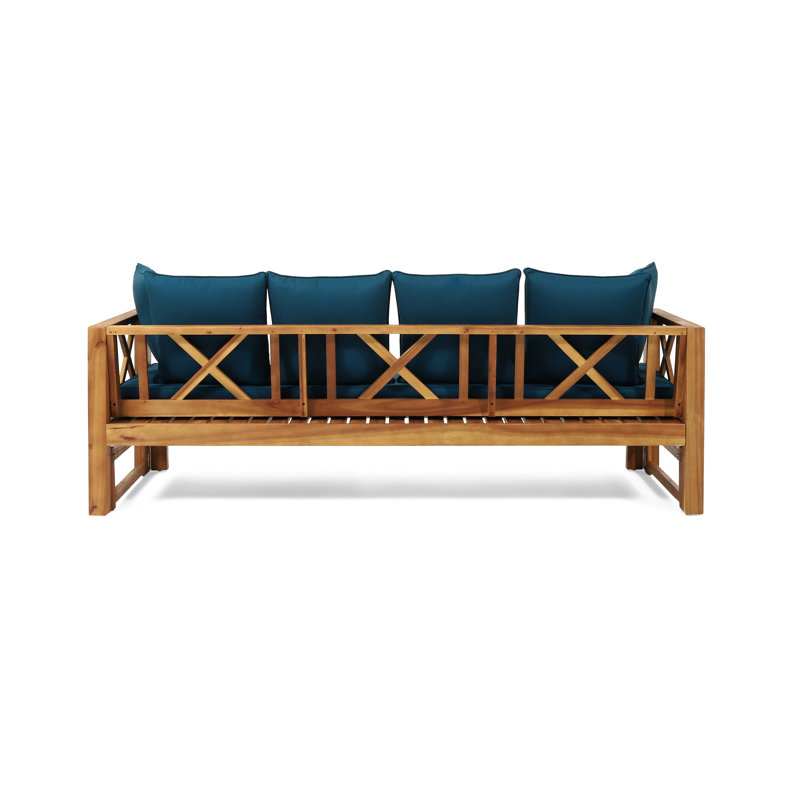 Lit de jour extensible Rustic Long Beach, fabriqué en bois avec coussins de siège rembourrés de tissu d'ameublement