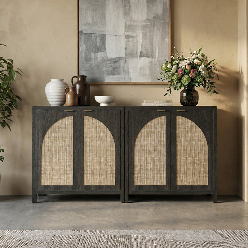 Boho - Rattan Sideboard With Adjustable Shelves, Black