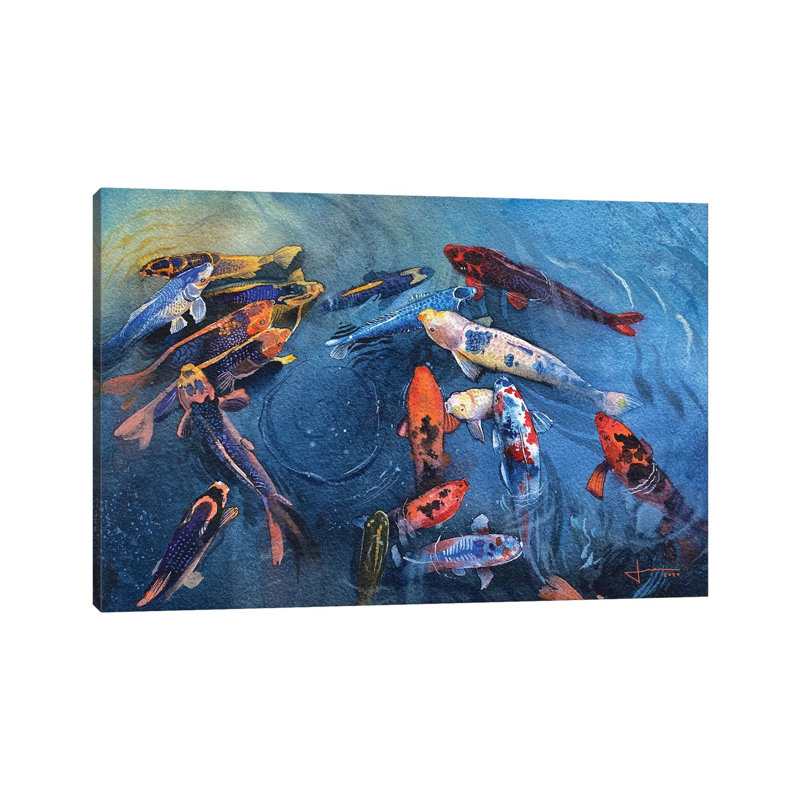 Koi Frenzy 1 Piece Wrapped Canvas Wall Art, 20.32 cm H x 30.48 cm W