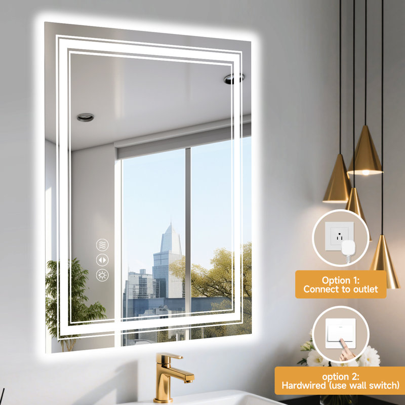 Miroir intelligent 60 po x 36 po pour salle de bain: luminosité réglable de 10% à 100%, 3 options de température de couleur, brouillard intégré et interrupteur d'alimentation, compatibilité avec interrupteur mural, Ul, longue durée trempé de 4 mm