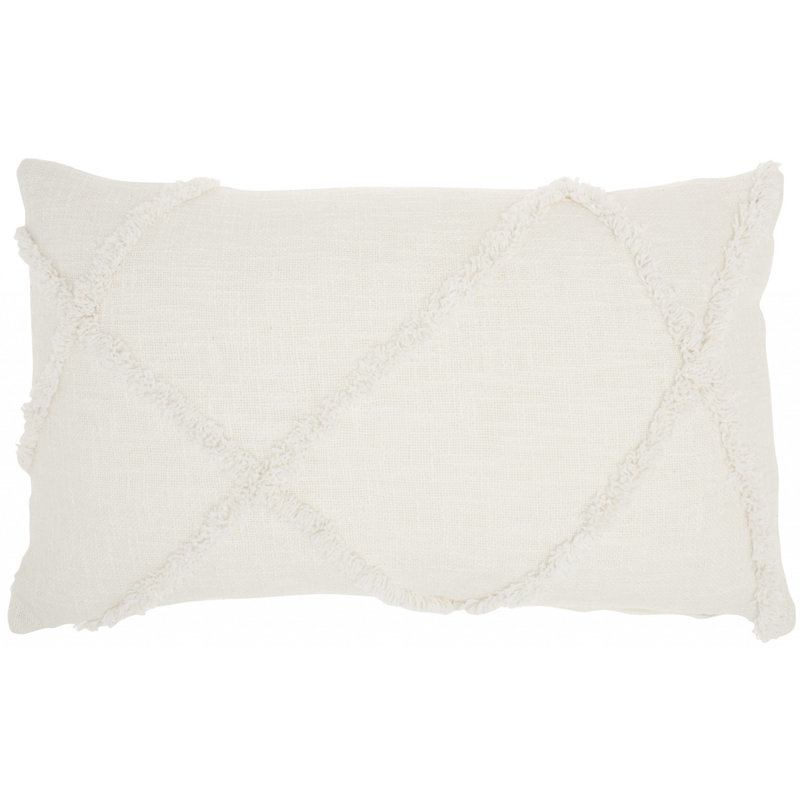 Coussin lombaire abstrait à poils longs, Blanc