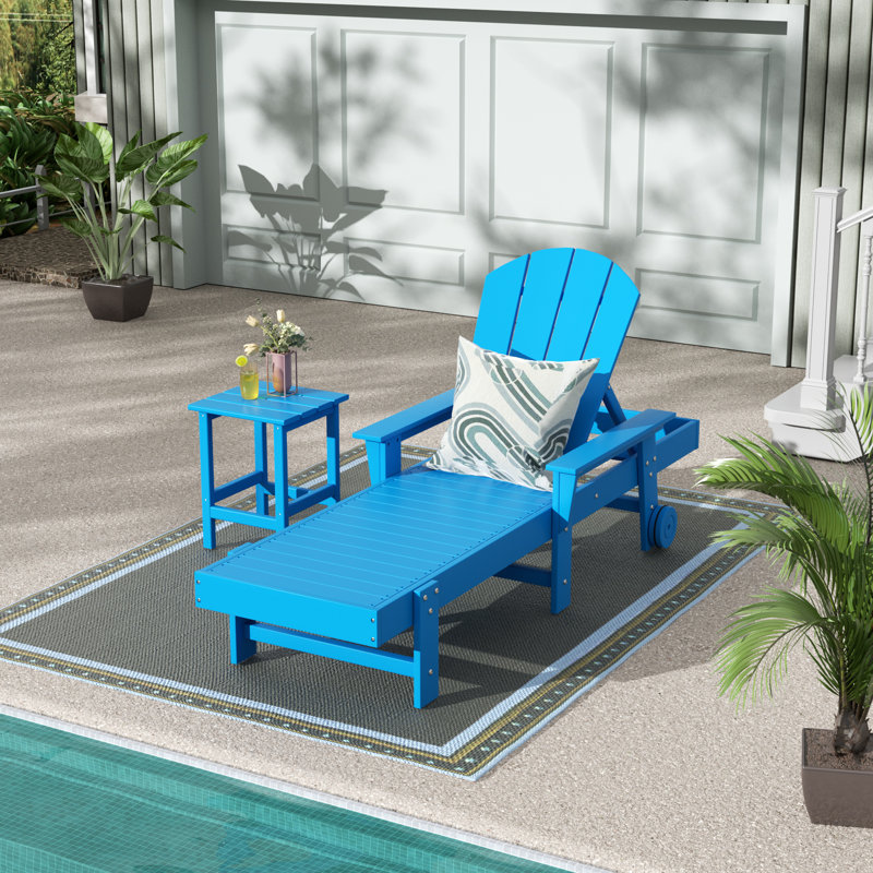 Laguna Outdoor Chaise Lounge with Table, Pacific Blue