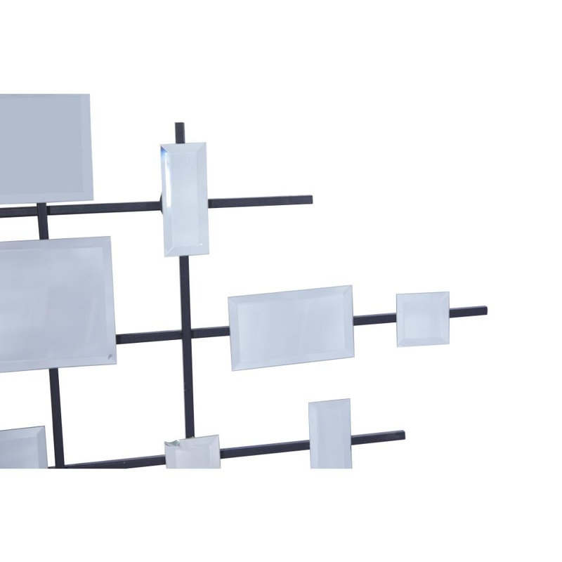 Corisande Metal Geometric Black Wall Decor with Square Mirrored Accents