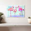 Trio flamant rose Brampt sur fond bleu-107707809