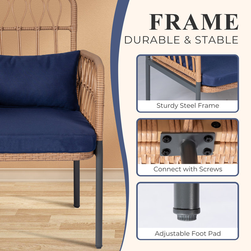 Lotis 53.9'' Wide Straight Powder Coated Steel Loveseat with Cushions, Blue