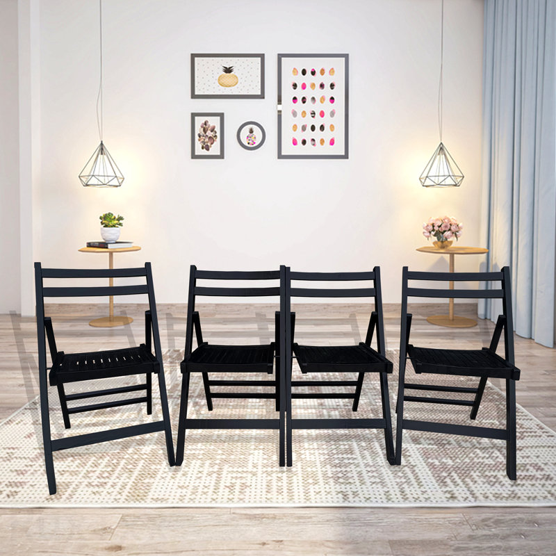 Chaise pliante en bois à lattes Furniture - noir, ensemble de 4, chaise pliante