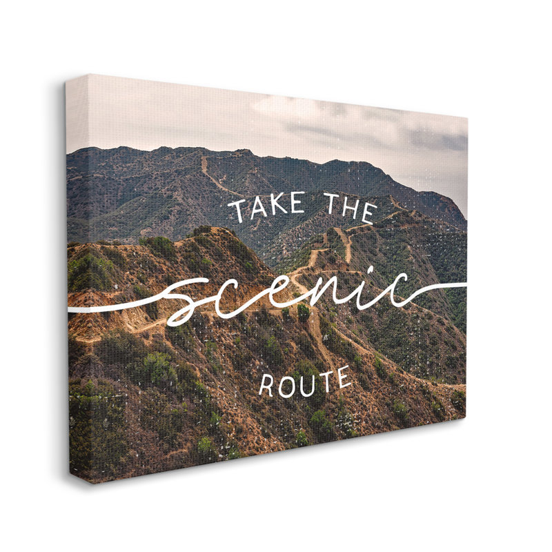 «Take Scenic Route», paysage de montagne, H 30 po x l 40 po, Toile tendue