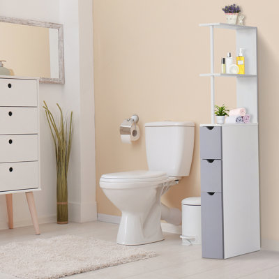 54" Tall Bathroom Storage Cabinet, Freestanding Linen Tower With 2-Tier Shelf And Drawers, Narrow Side Floor Organizer, White