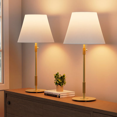 22" Modern Metal Table Lamps, Pull Chain Bedside Lamp, Nightstand Lamps for Bedroom Living Room (set Of 2)
