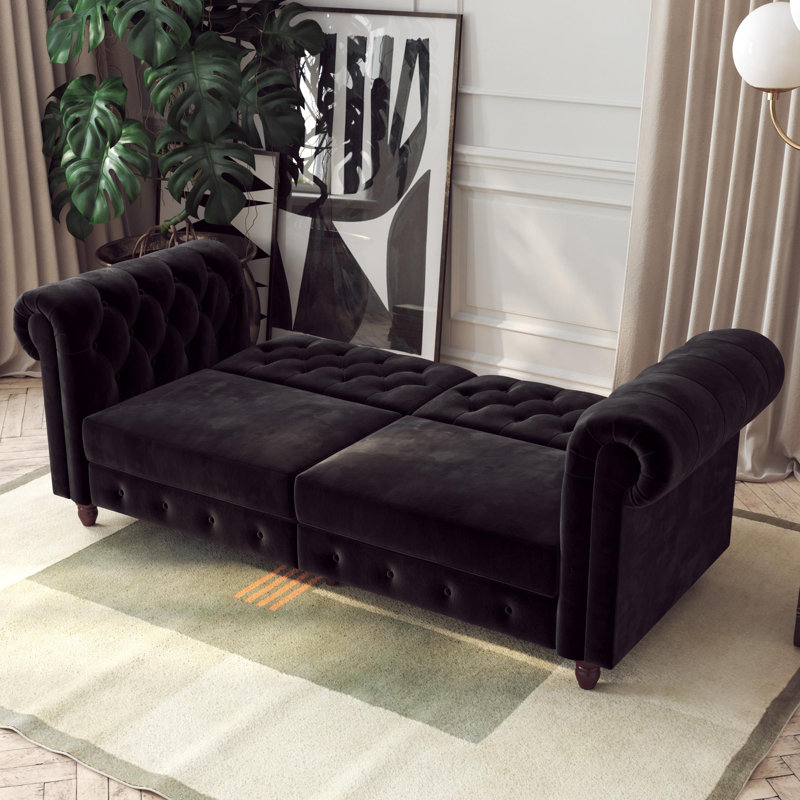 Dimmitt 3 Seater Velvet Sofa, Black Velvet
