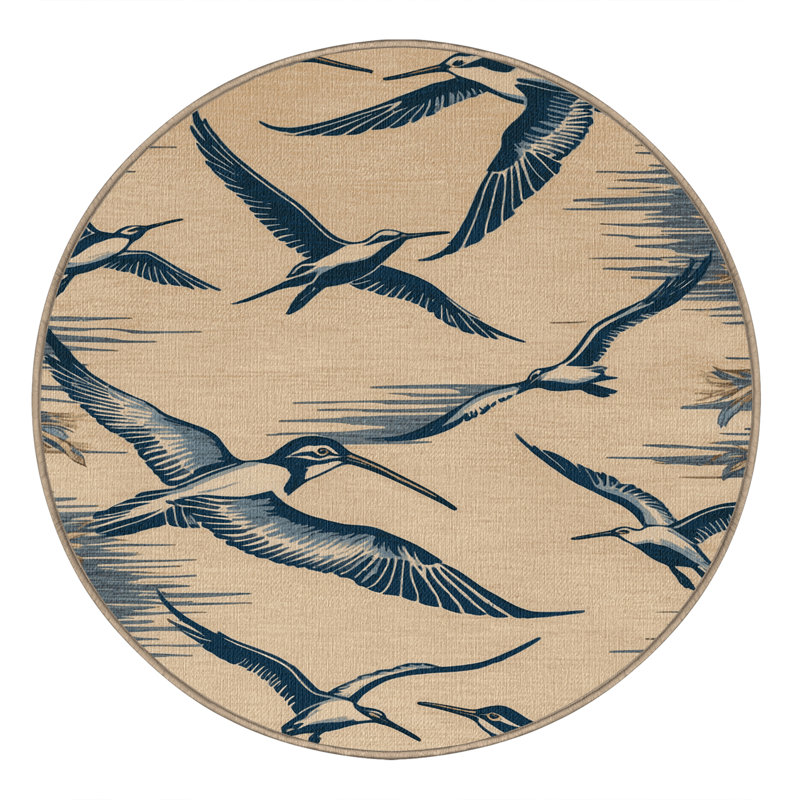  Tapis hawaïen lavable oiseaux de mer en vol, Rond 7 pi