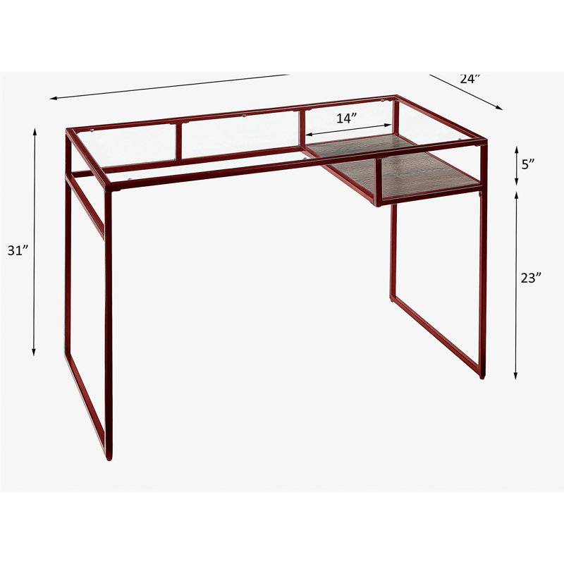 Bureau Yasin avec plateau en verre et finition rouge, Transparent / Rouge