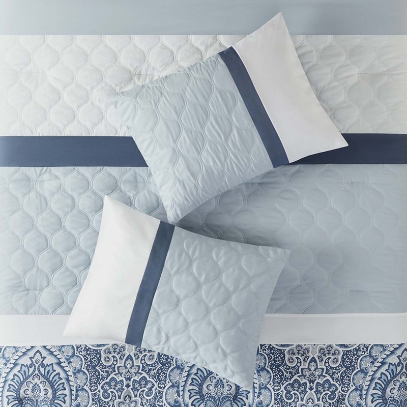 8 Piece Comforter Set, Silver/Navy, Queen Comforter + 6 Additional Pieces