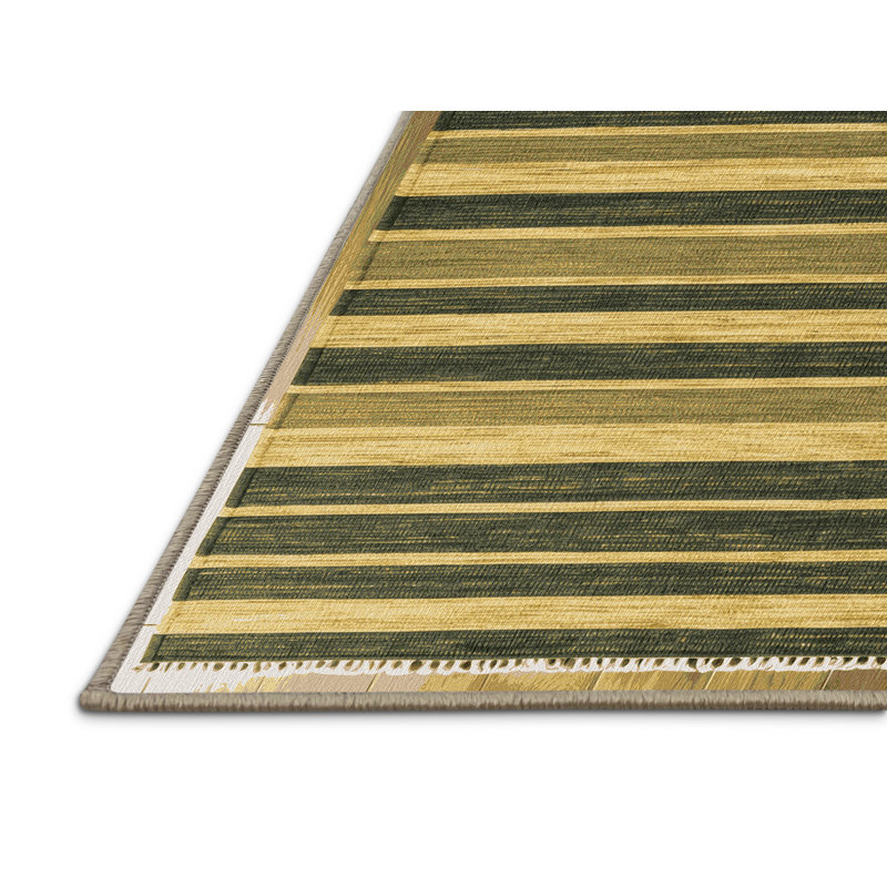 Machine Washable Horizontal Stripes Brown Area Rug, Round 4'