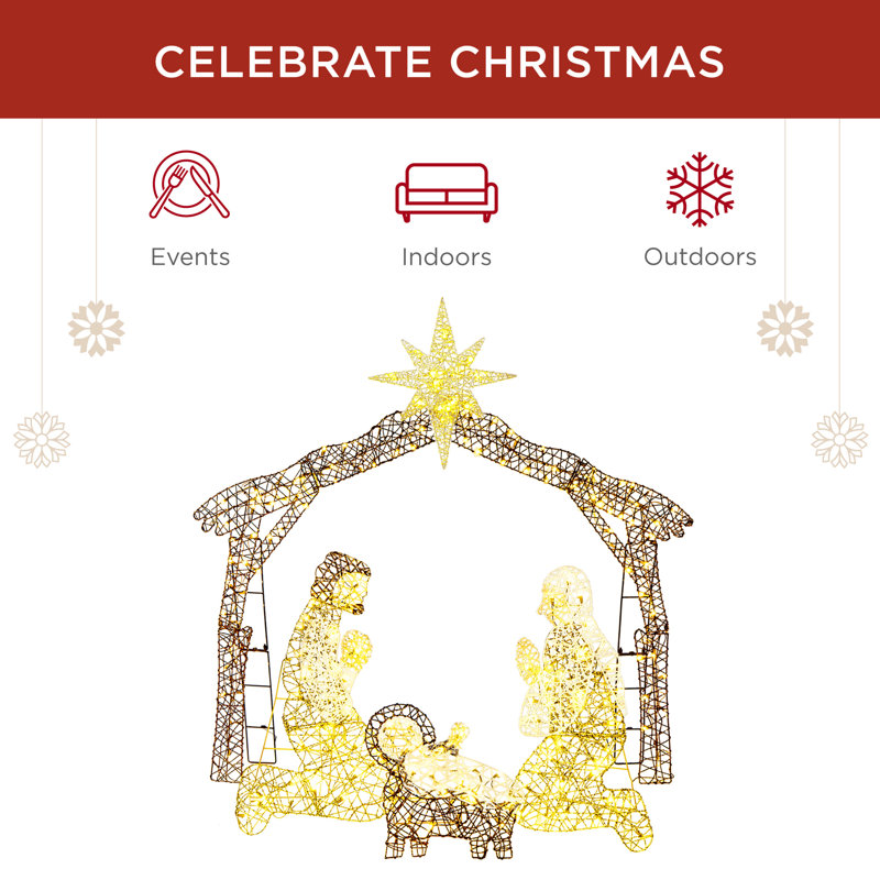 6Ft Warm White LED Outdoor Nativity Scene with Iron Frame