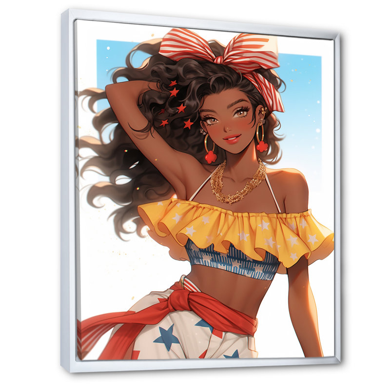 " Delighted Summer Latina Dancer ", White Floater Framed, 44" H x 34" W x 1.5" D