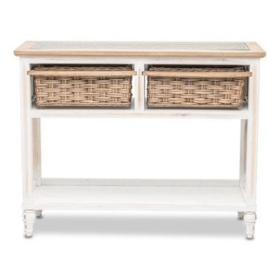 Eversole 42'' Solid Wood Console Accent Table 2-Drawer Wicker Baskets with Glass Inlay