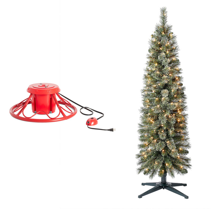 The Holiday AisleÂ® Rotating Tree Stand Base w/Stanley Skinny Pencil Christmas Tree, 5'