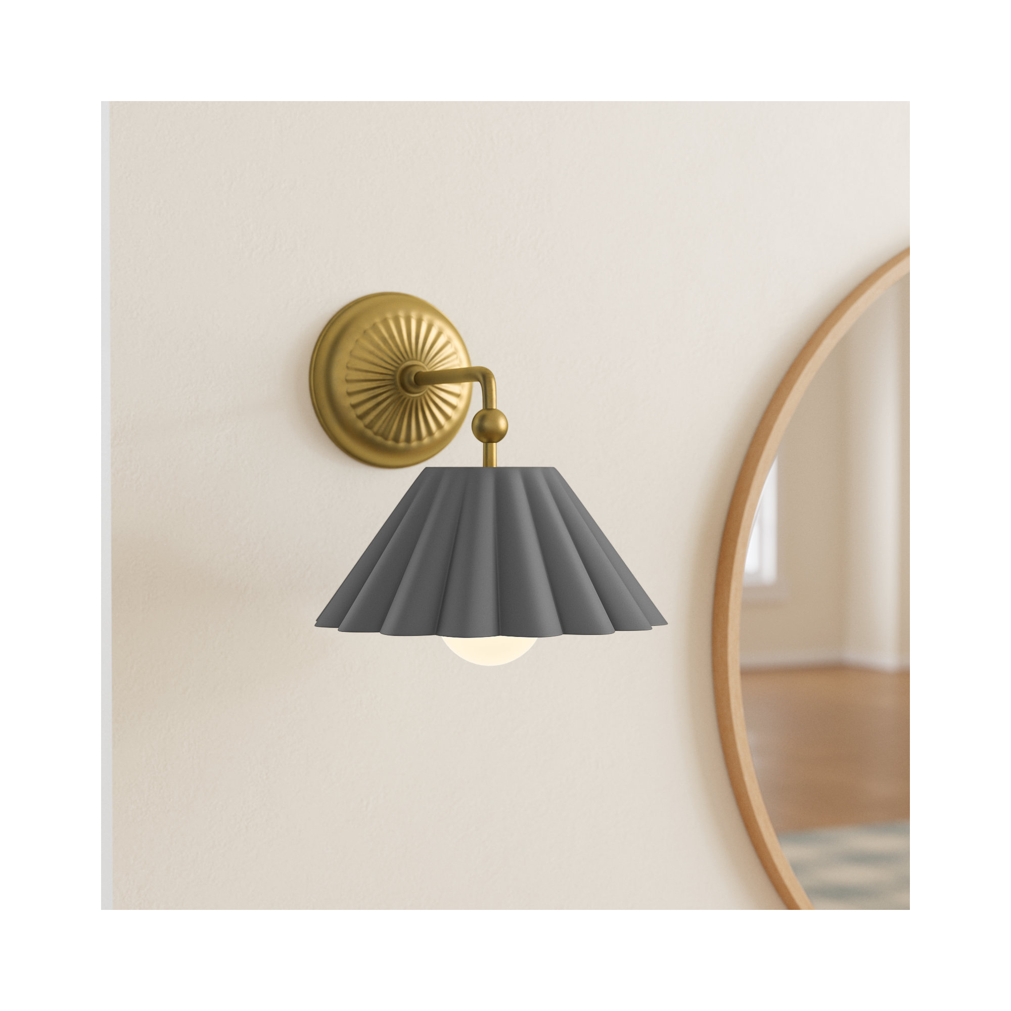 Granduca Single Light Steel Dimmable Armed Sconce, Dark Gray/Gold Leaf