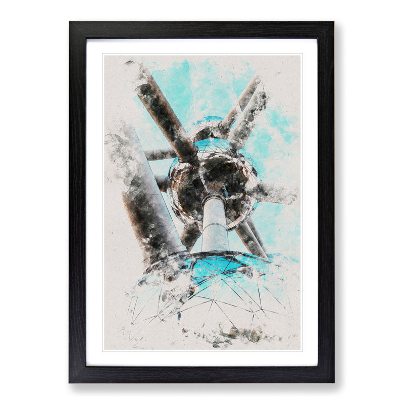 Atomium in Brussels Vol.2 Watercolour - Picture Frame Graphic Art, Black, 65cm H x 48cm W x 2cm D