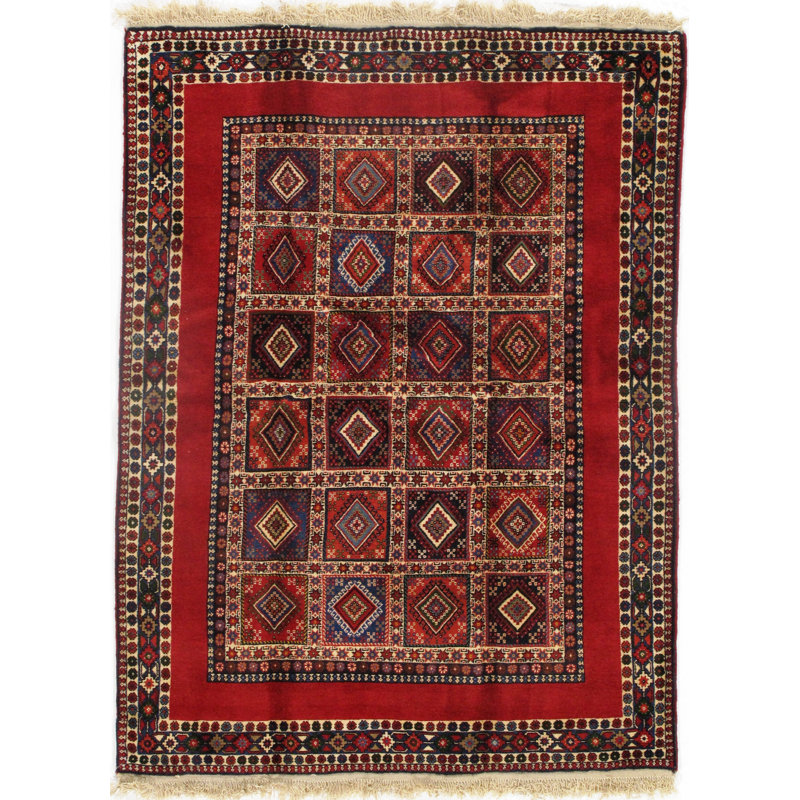 Tapis unique rouge / noir / beige noué à la main 4 pi 11 po x 6 pi 7 po Persian Classic