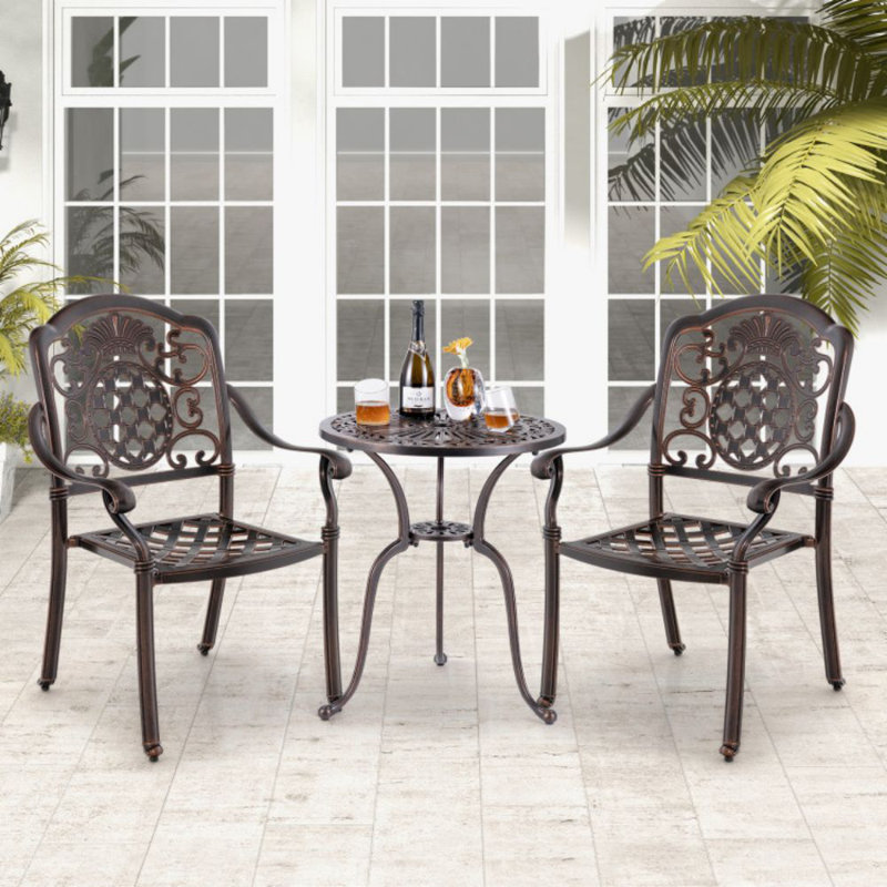 Red Copper Cast Aluminum Outdoor Dining Chairs, Set of 2