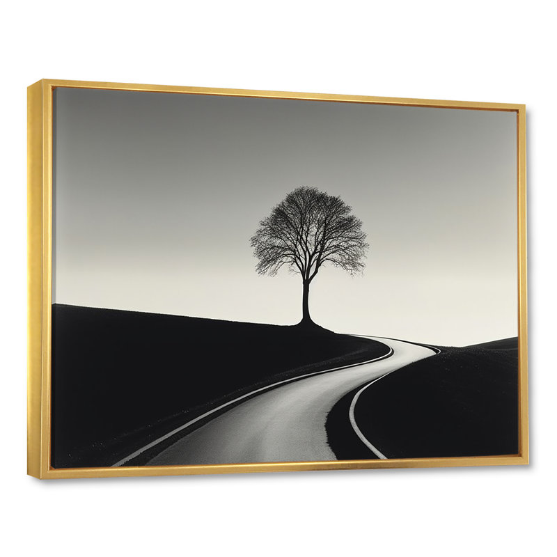 «Black and White Road», reproduction d'art sur toile, H 12 po x l 20 po x P 1 po, Cadre flottant doré