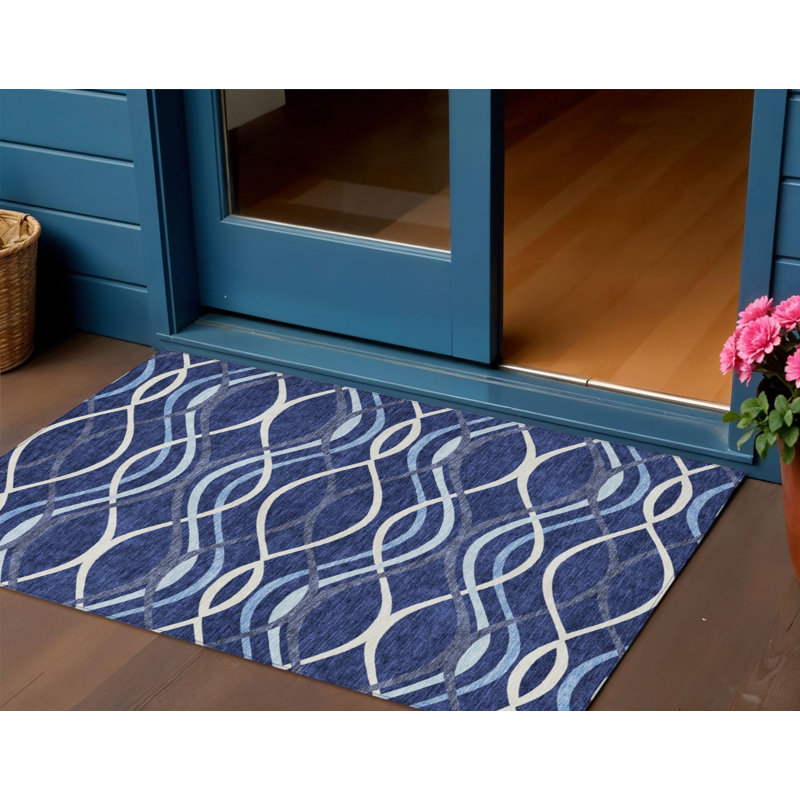 Tapis intérieur lavable abstrait bleu marine et bleu denim HomeRoots 3 pi x 5 pi