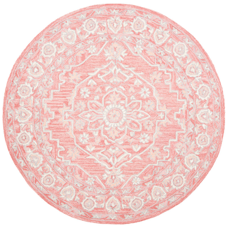 Tapis oriental en laine et coton touffeté à la main avec latex Crissyfield, Rond 5 pi