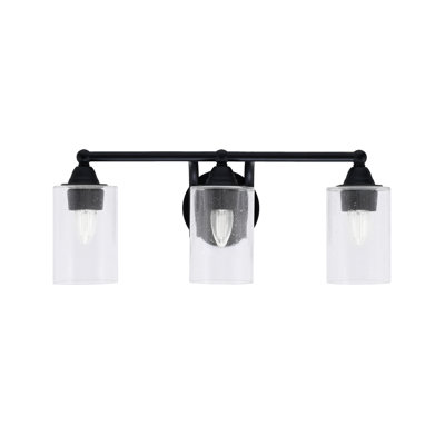 Paramount 3 Light Bath Bar Shown In Matte Black Finish With 4" Clear Bubble Glass