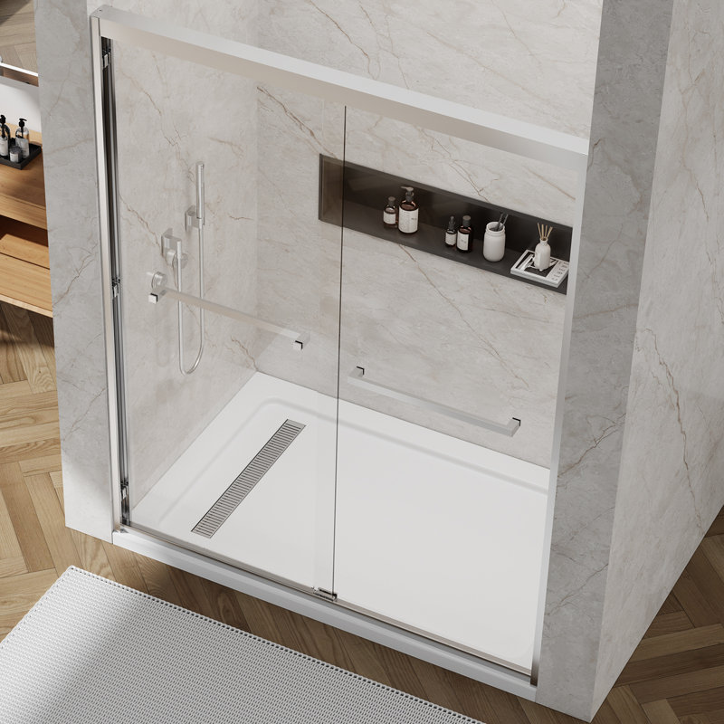 56-60 In. X 76 In Double Sliding Shower Door, 5/16 In Clear Tempered Glass with Nano Coating Easy-clean Chrome, Chrome