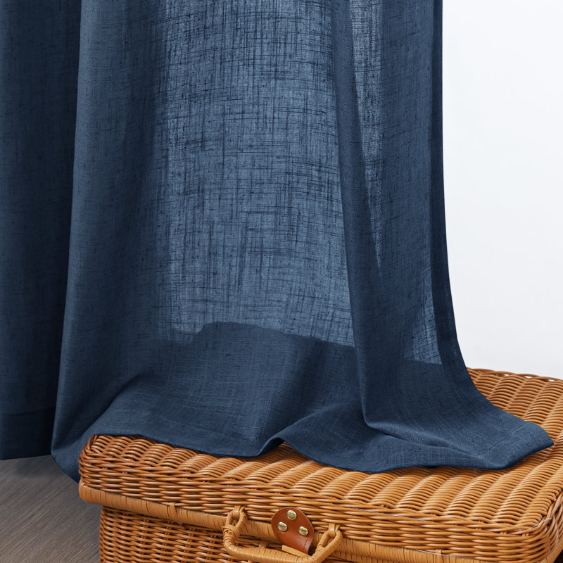 Vollmar Linen Blended Grommet Semi-Sheer Curtain Pair, 52" W x 84" L, Navy