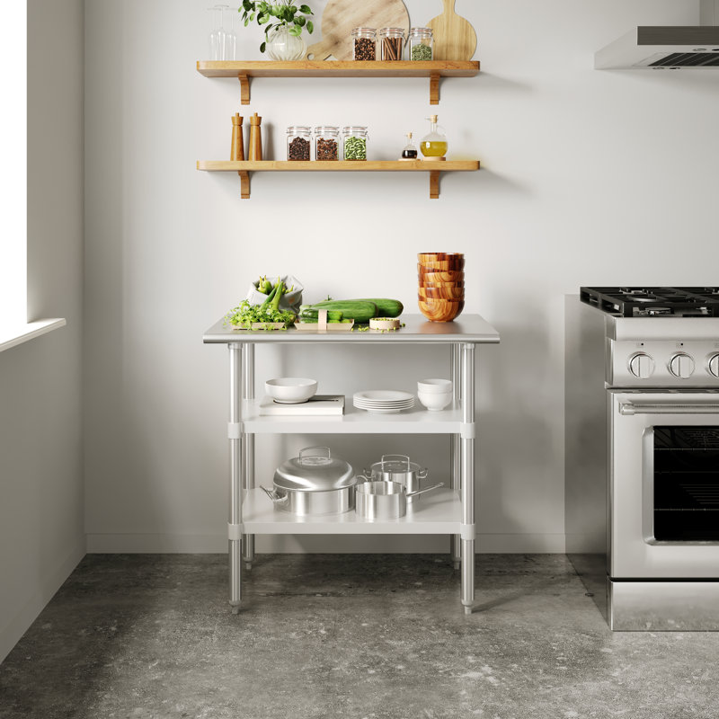Table de travail Woodford NSF en acier inoxydable de calibre 18 avec 2 tablettes inférieures, H 34,5 po x L 36 po x l 24 po