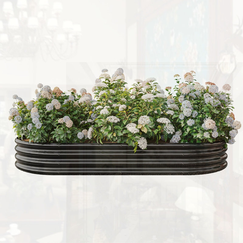Oval Large Metal Raised Planter Bed for for Plants, Black, 11.42" H x 88.98" W x 44.68" D