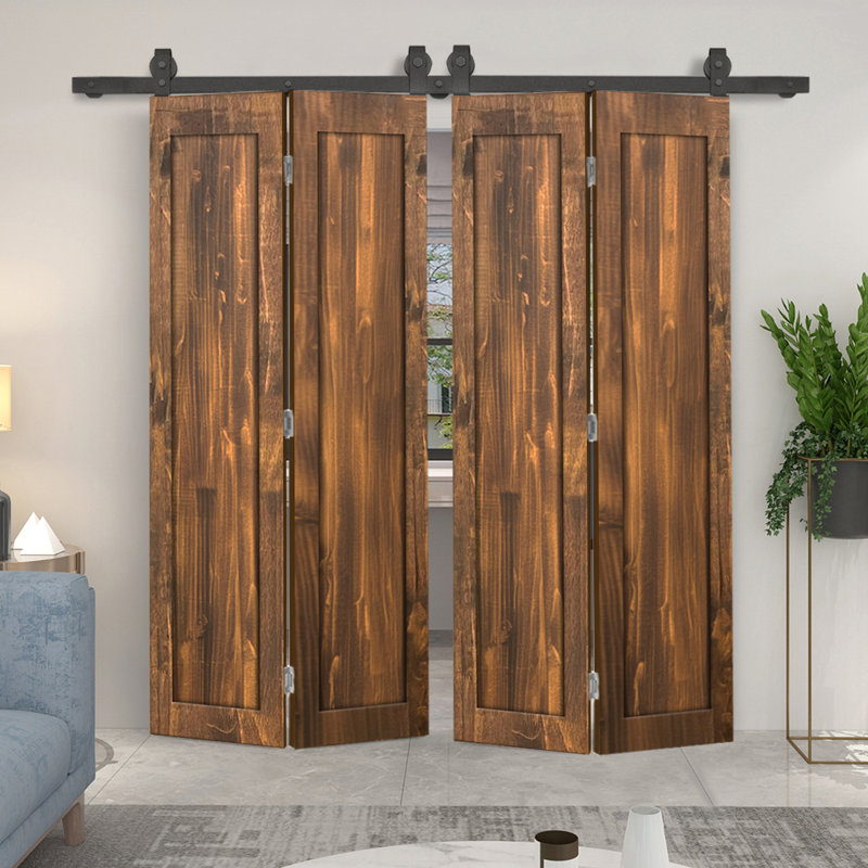 Ensemble de quincaillerie pour porte de grange coulissante double 1 panneau, Noyer, 60 po x 84 po