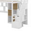 Lit mezzanine simple en bois avec bureau intégré, DEL, tablettes de rangement, armoires et escalier-733388058