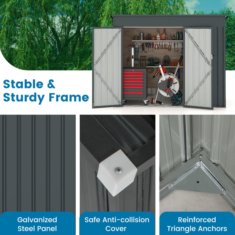 235 X 117 X 185Cm Outdoor Storage Shed Garden Tool House W/2 Doors-Grey