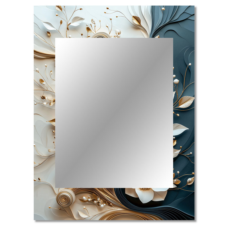«White», encre liquide noire et pivoines II - miroir décoratif pivoines, miroir mural traditionnel, impression sur métal