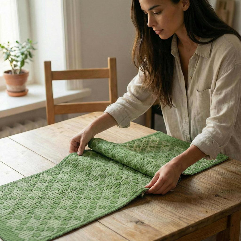 Solid Color 100% Cotton Table Runner, Green