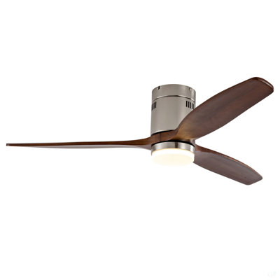 Hot Sales 52 Inch Modern Ceiling Fan With 3 Color Dimmable 3 Solide Wood Blades Remote Control Reversible DC Motor With Led Light